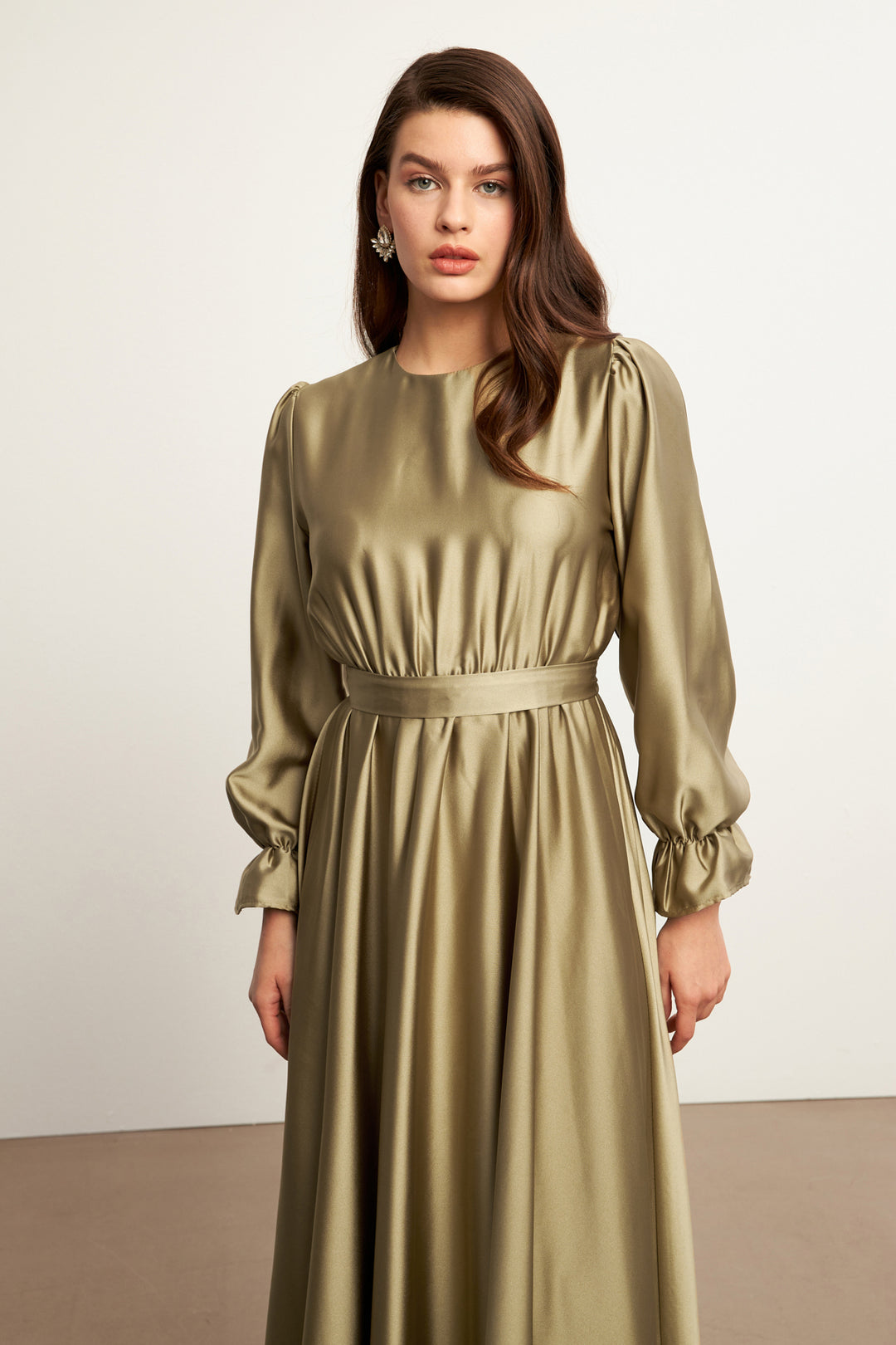 ZRF Women Liza Belted Satin Dress - Chartreuse Green - Năvodari