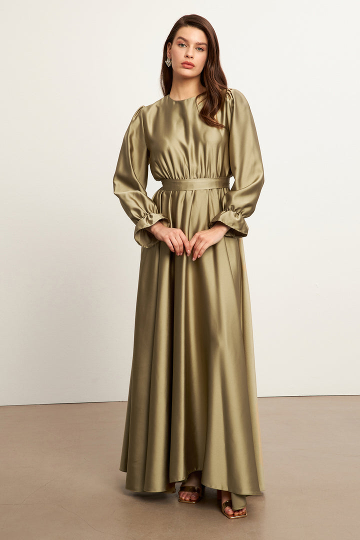 ZRF Women Liza Belted Satin Dress - Chartreuse Green - Năvodari