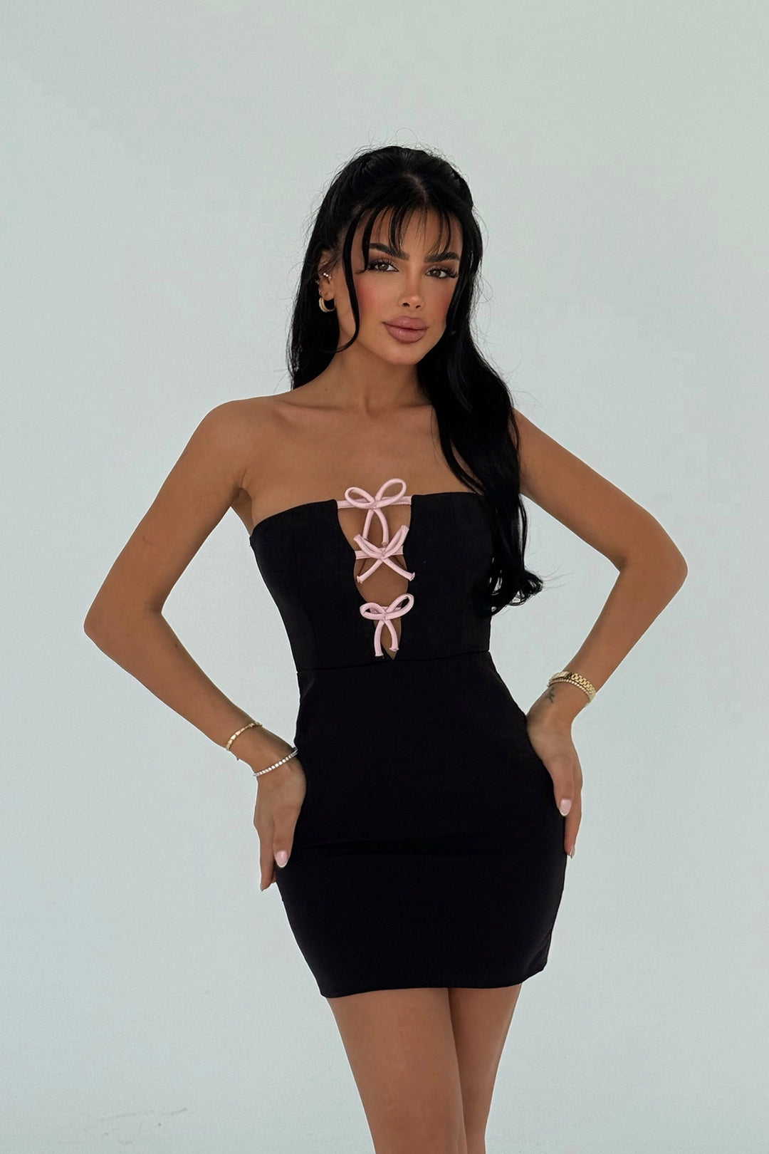 EYY Women Siyah Bağcıklı Straplez Mini Elbise - Lodi