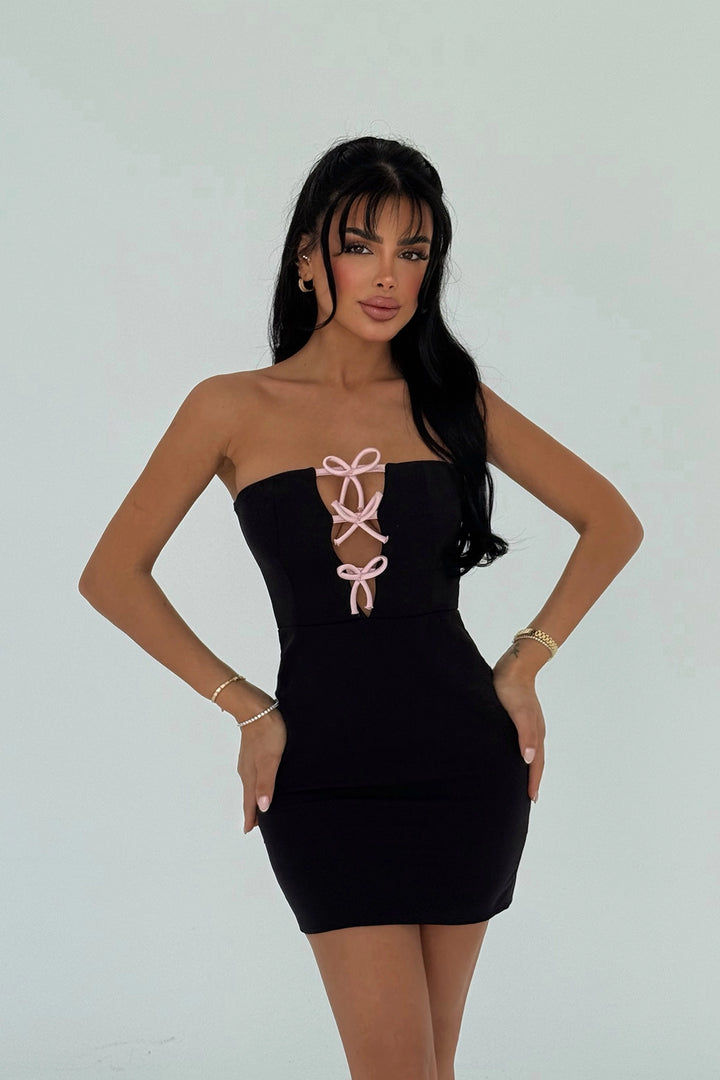 EYY Women Siyah Bağcıklı Straplez Mini Elbise - Lodi