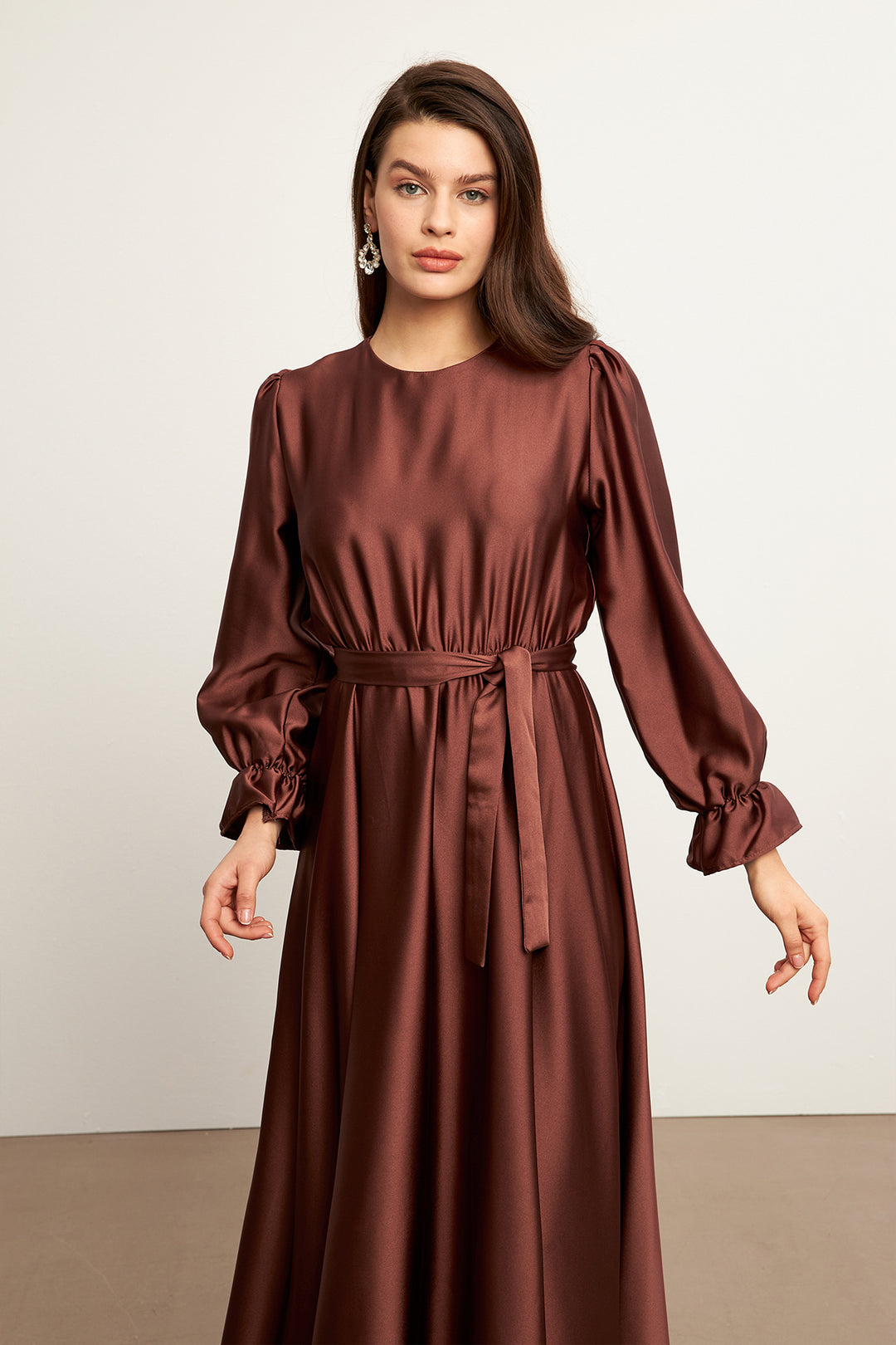 ZRF Women Liza Belted Satin Dress - Brown - Montréal