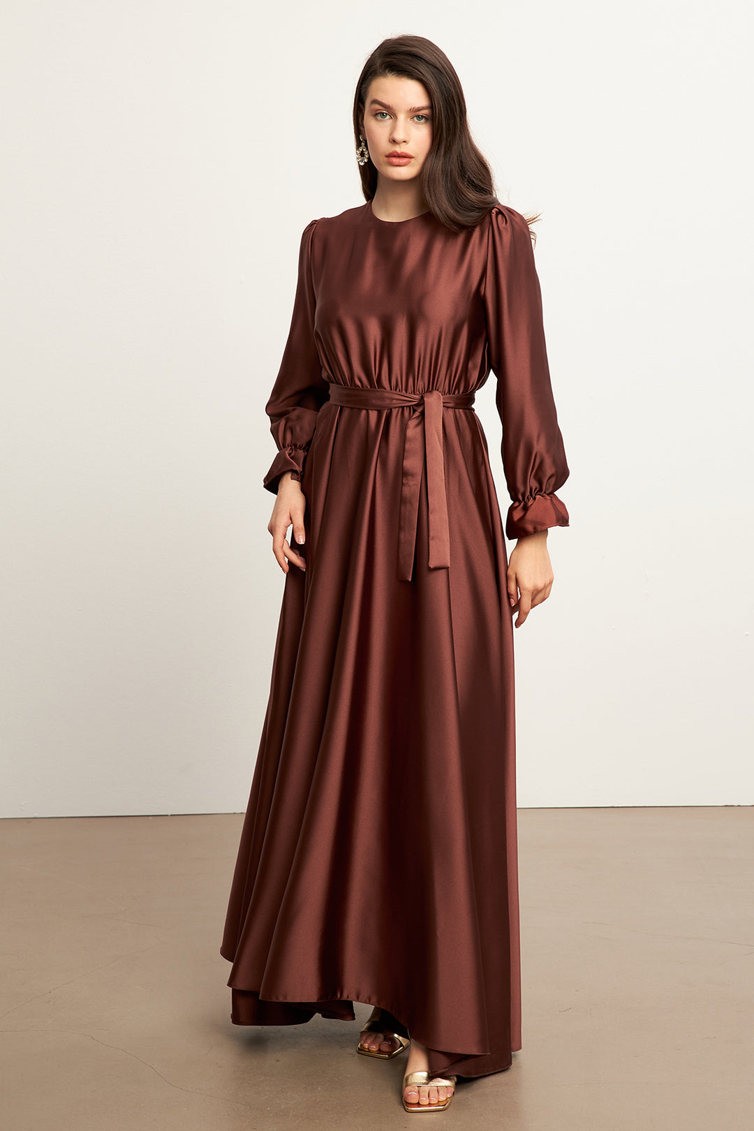 ZRF Women Liza Belted Satin Dress - Brown - Montréal