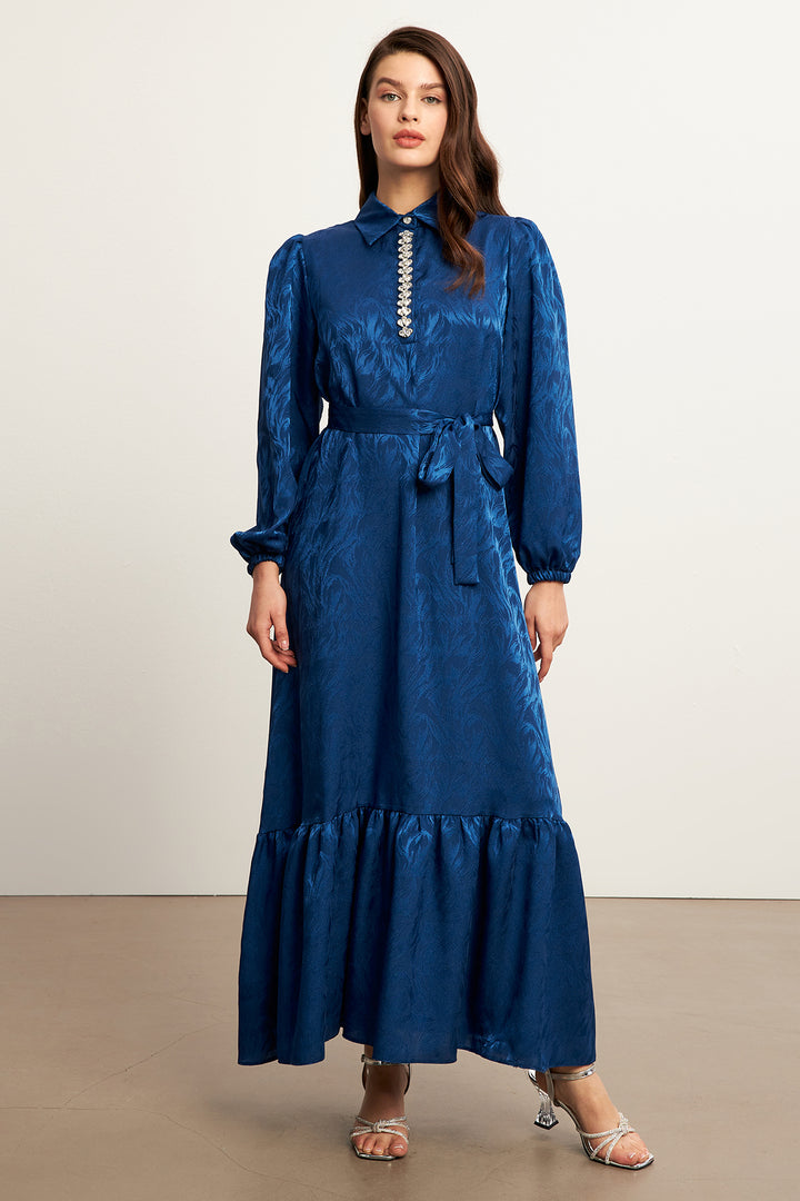 ZRF Women Royal Stone-Embellished Jacquard Dress - Indigo - Chapel Hill
