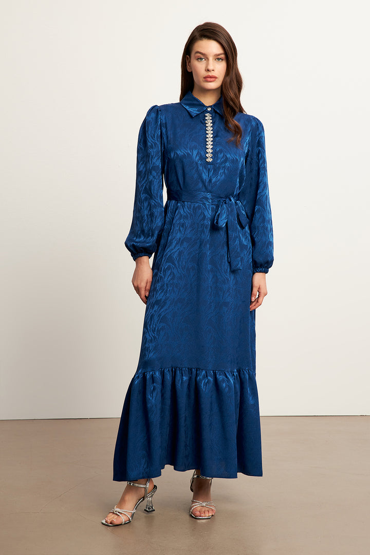 ZRF Women Royal Stone-Embellished Jacquard Dress - Indigo - Chapel Hill