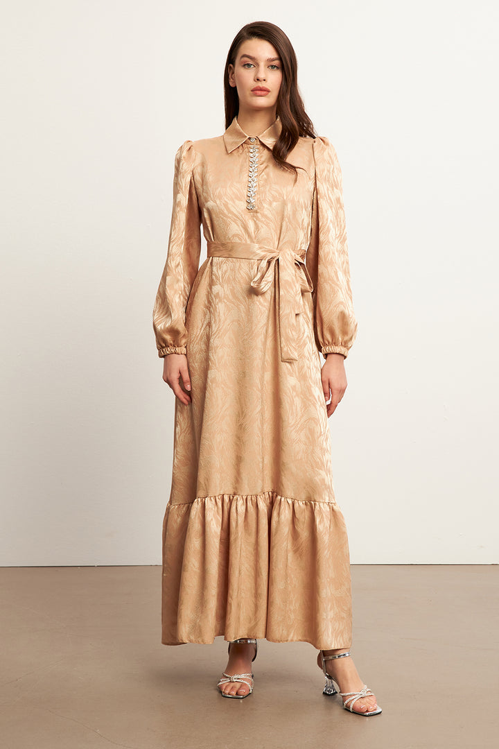 ZRF Women Royal Stone-Embellished Jacquard Dress - Gold - Marana