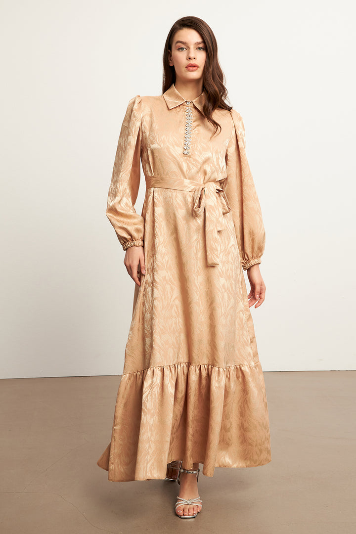 ZRF Women Royal Stone-Embellished Jacquard Dress - Gold - Marana