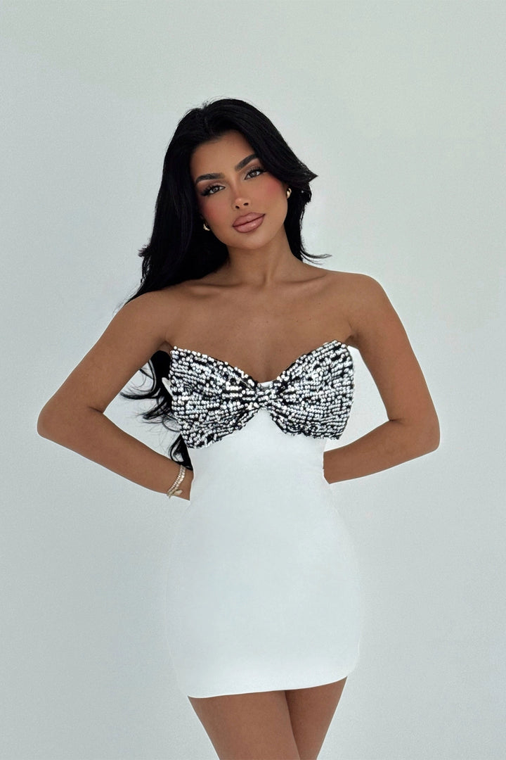 EYY Women Beyaz Payet Detaylı Askısız Elbise - Burnley