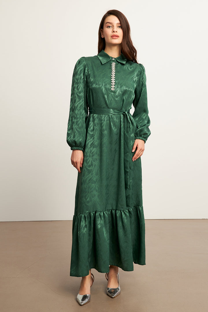 ZRF Women Royal Stone-embellished Jacquard Dress - Emerald - Hanford