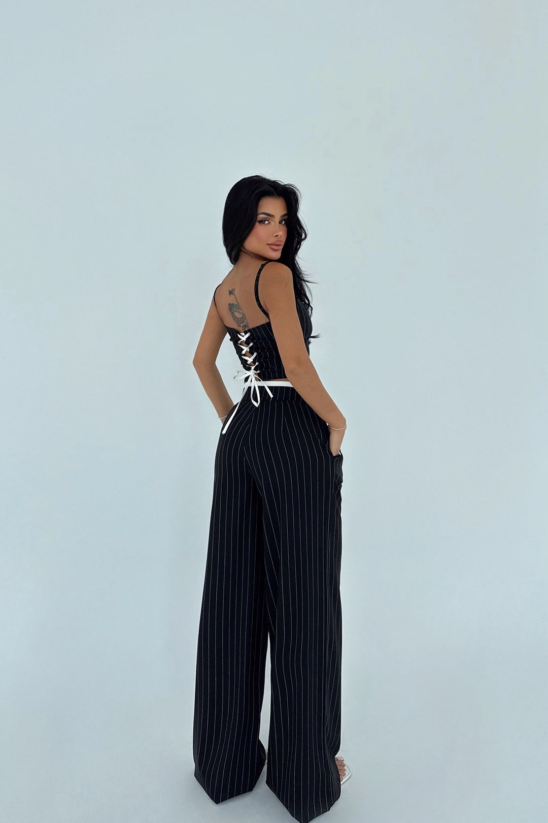 EYY Women Siyah Çizgili Pantolon Takımı - Charleston