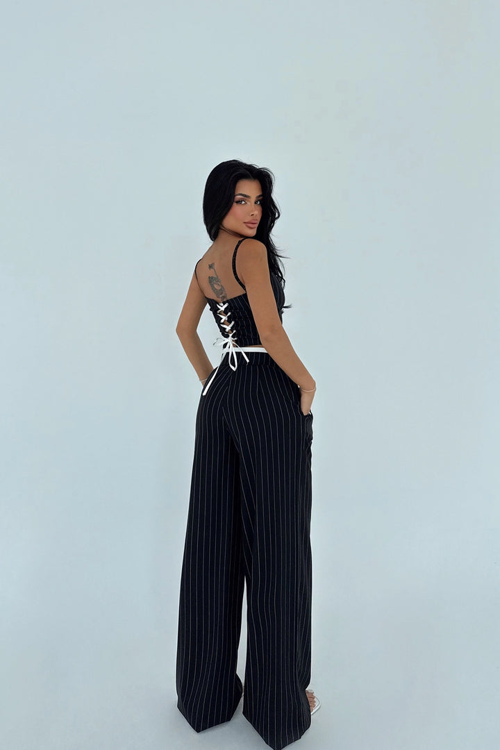 EYY Women Siyah Çizgili Pantolon Takımı - Charleston