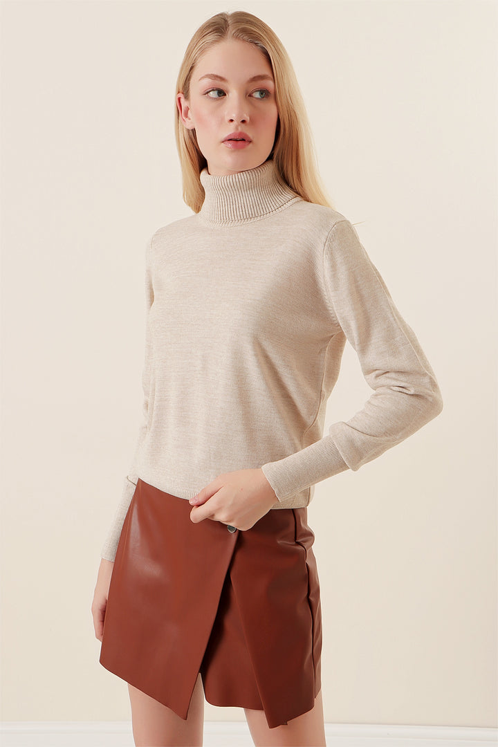 BGD Women Fisherman Collar Sweater - Beige - Avondale