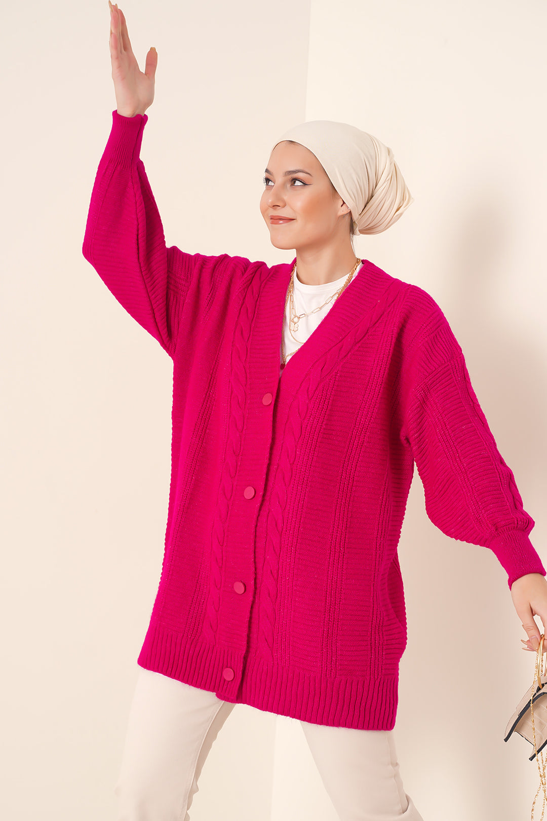 BGD Women Hijab Cardigan - Dark Pink - Raleigh