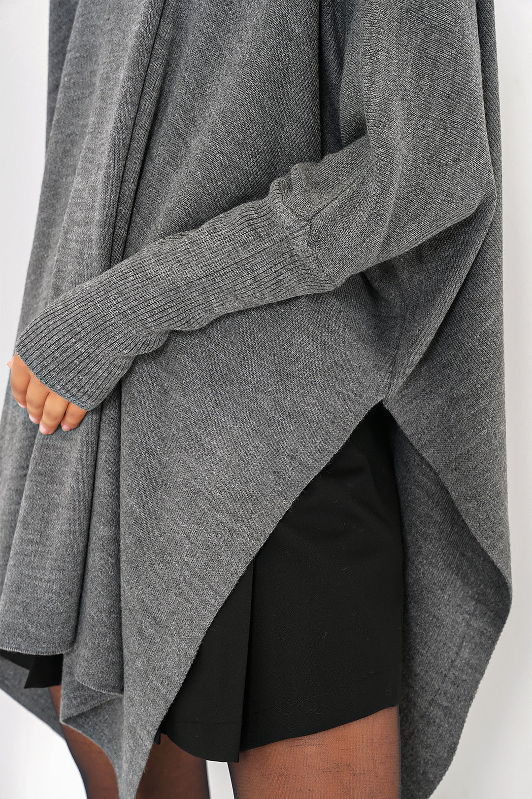 BGD Women Slit Poncho Sweater - Light Grey - Princeton