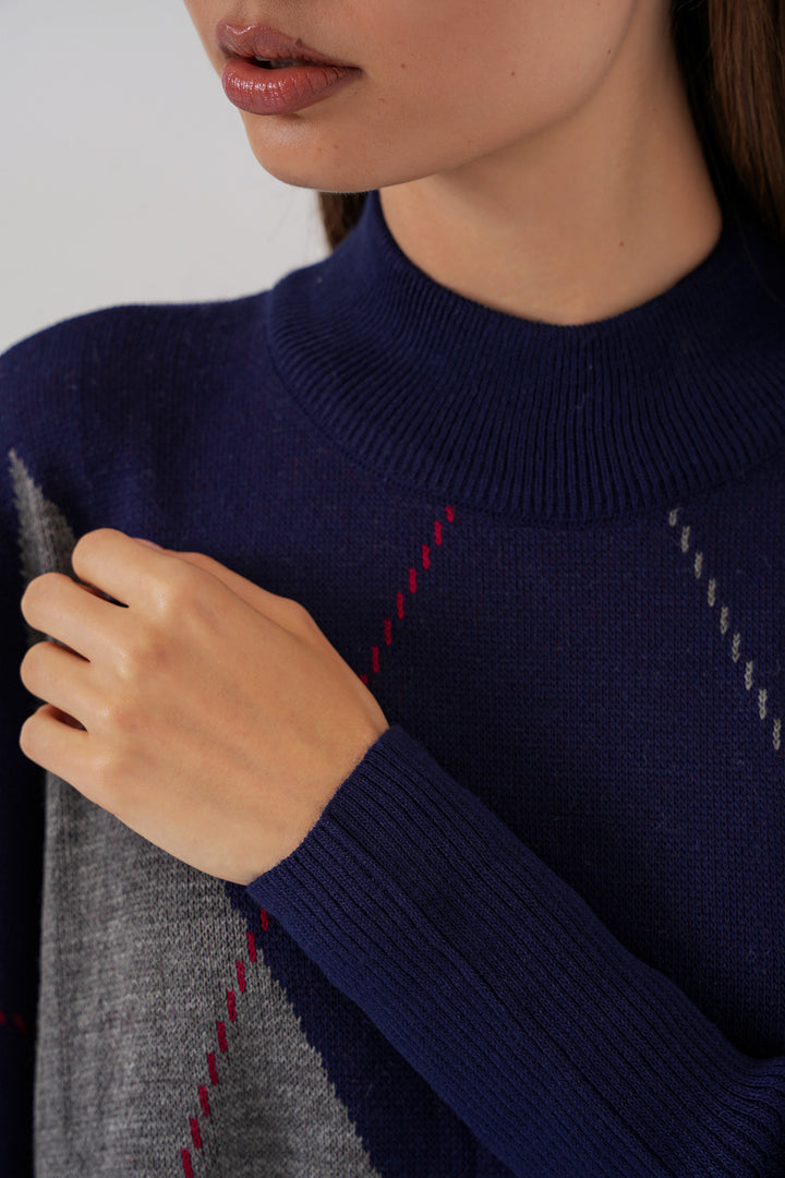 BGD Women Slit Poncho Sweater - Navy Blue - Navojoa