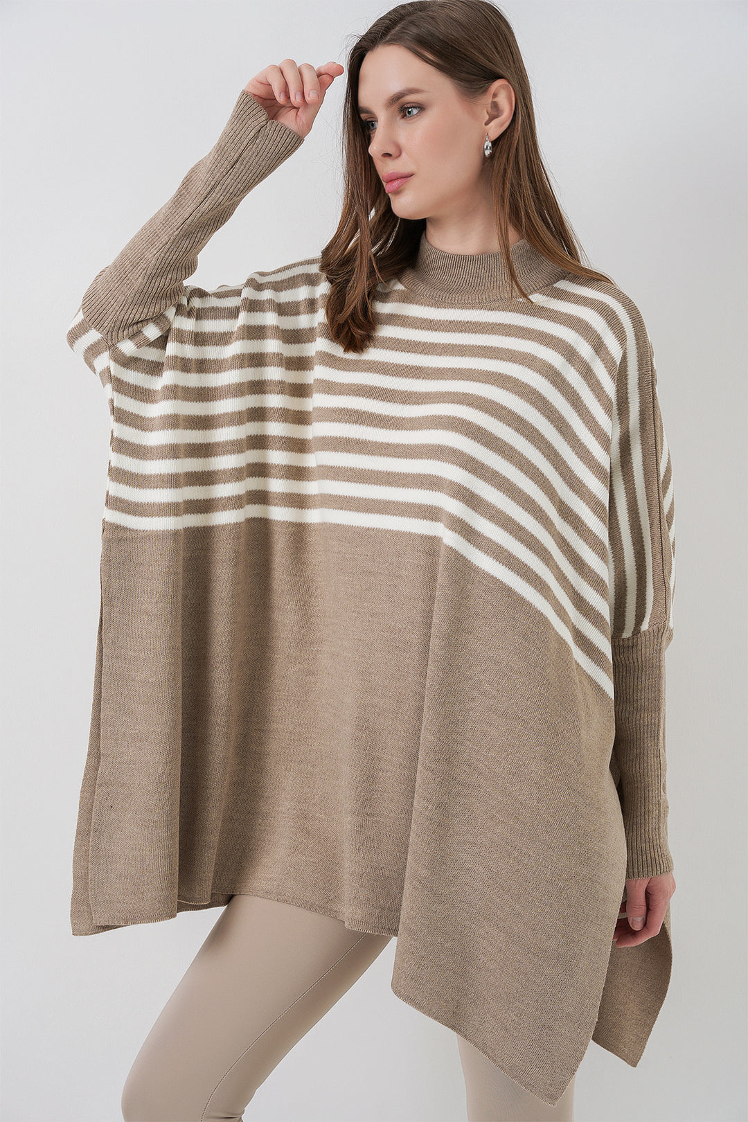 BGD Women Slit Poncho Sweater - A. Mink - Santa Catarina Otzolotepec