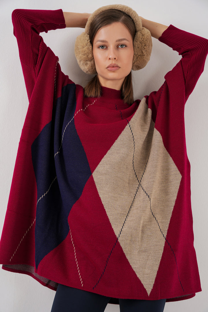 BGD Women Slit Poncho Sweater - Burgundy - Campobasso