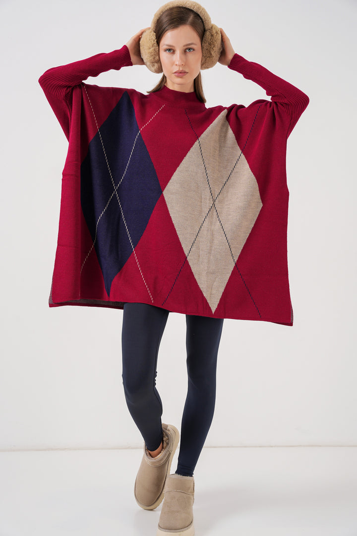 BGD Women Slit Poncho Sweater - Burgundy - Campobasso