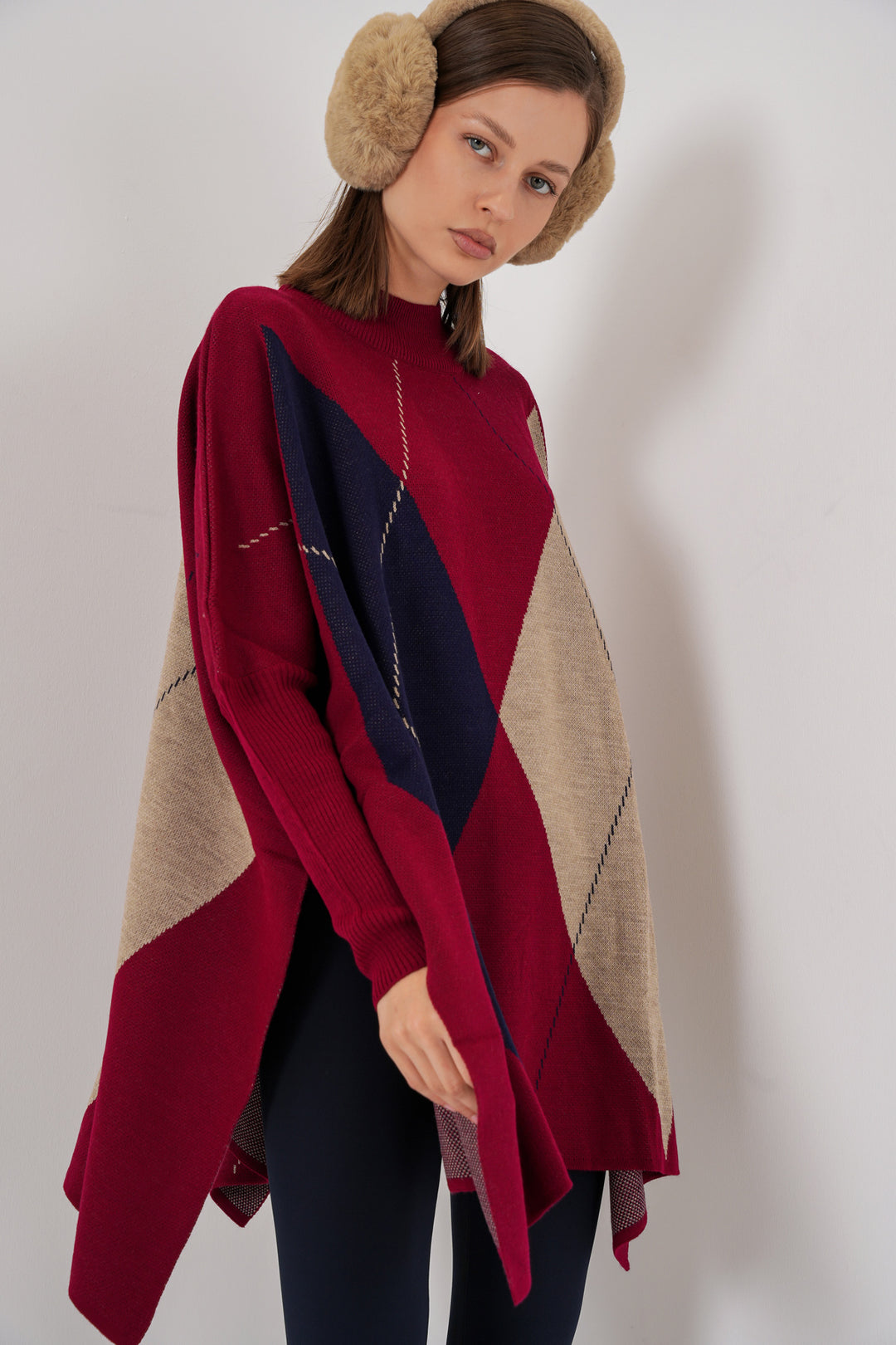 BGD Women Slit Poncho Sweater - Burgundy - Campobasso