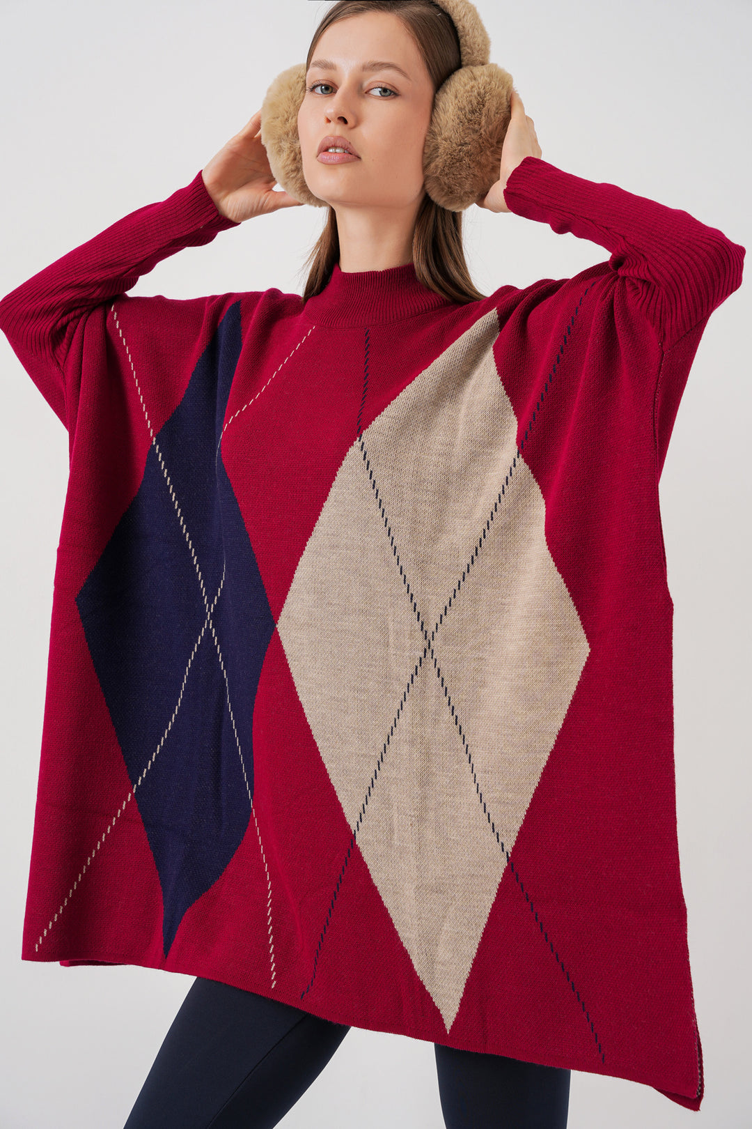 BGD Women Slit Poncho Sweater - Burgundy - Campobasso