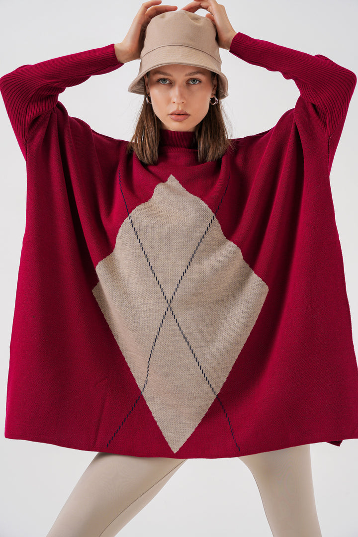 BGD Women Slit Poncho Sweater - Burgundy - Woodlawn
