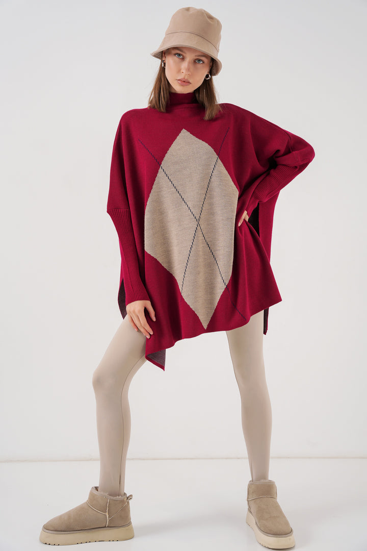 BGD Women Slit Poncho Sweater - Burgundy - Woodlawn