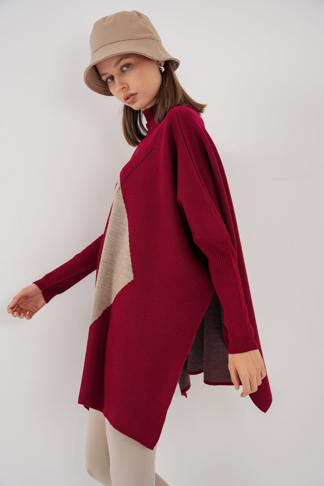 BGD Women Slit Poncho Sweater - Burgundy - Woodlawn