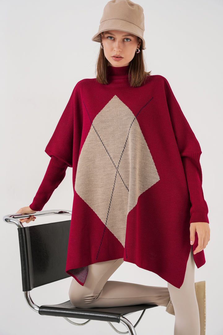 BGD Women Slit Poncho Sweater - Burgundy - Woodlawn
