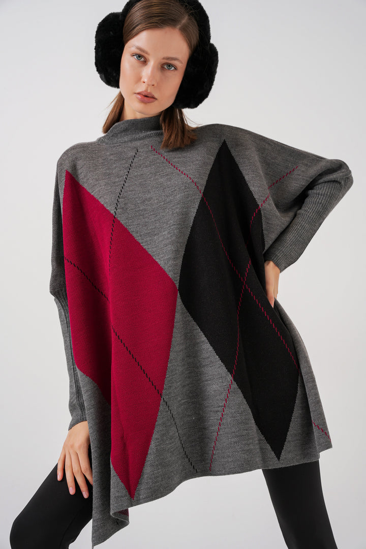 BGD Women Slit Poncho Sweater - Charcoal Gray - Albano Laziale