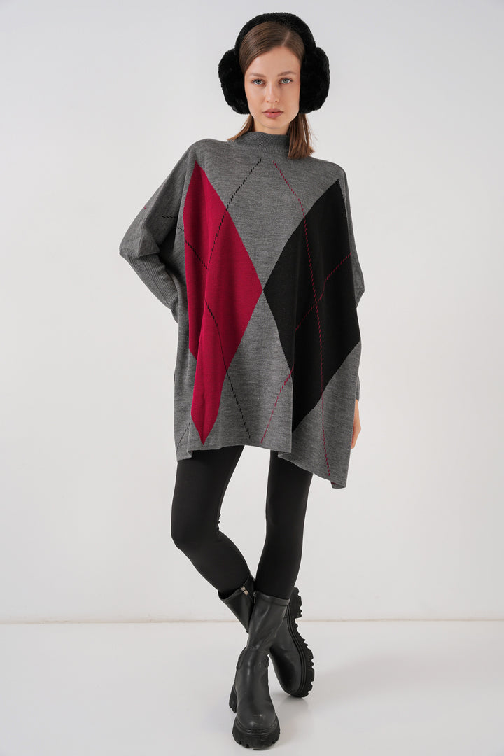 BGD Women Slit Poncho Sweater - Charcoal Gray - Albano Laziale