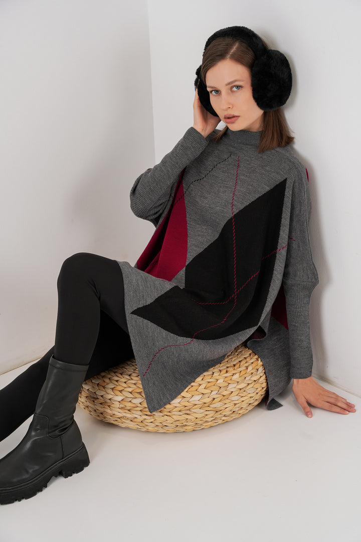 BGD Women Slit Poncho Sweater - Charcoal Gray - Albano Laziale