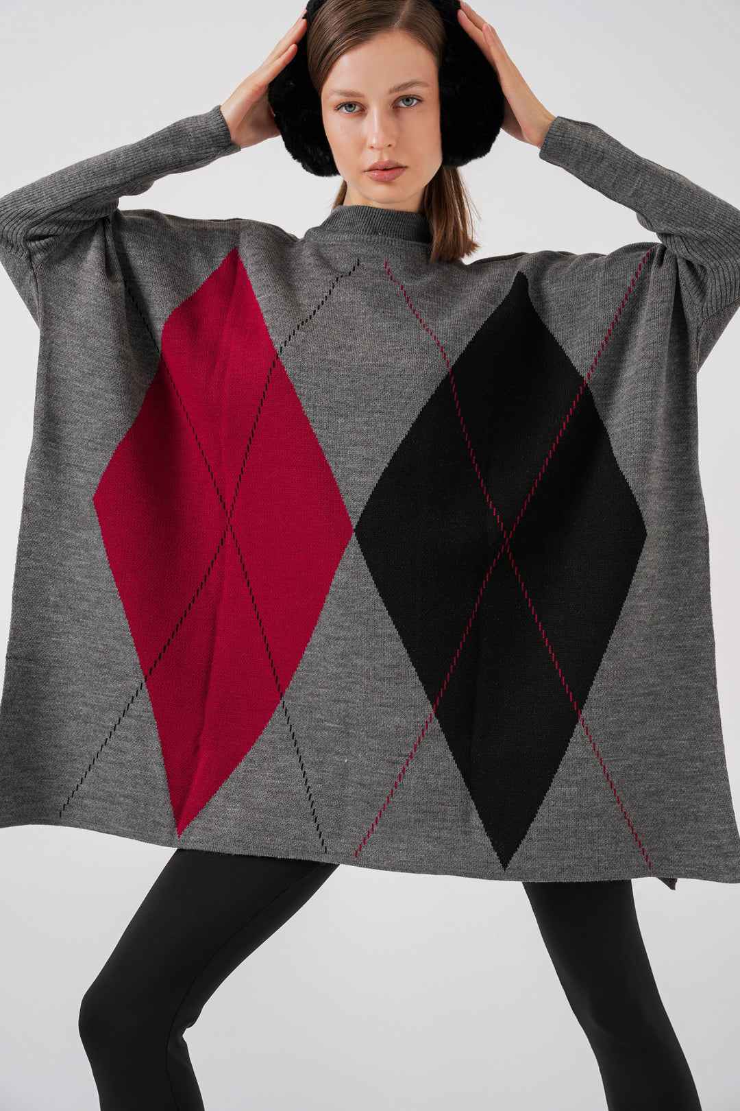 BGD Women Slit Poncho Sweater - Charcoal Gray - Albano Laziale