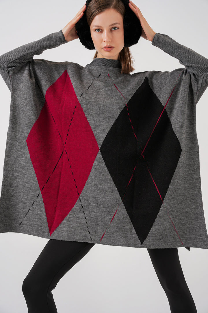 BGD Women Slit Poncho Sweater - Charcoal Gray - Albano Laziale