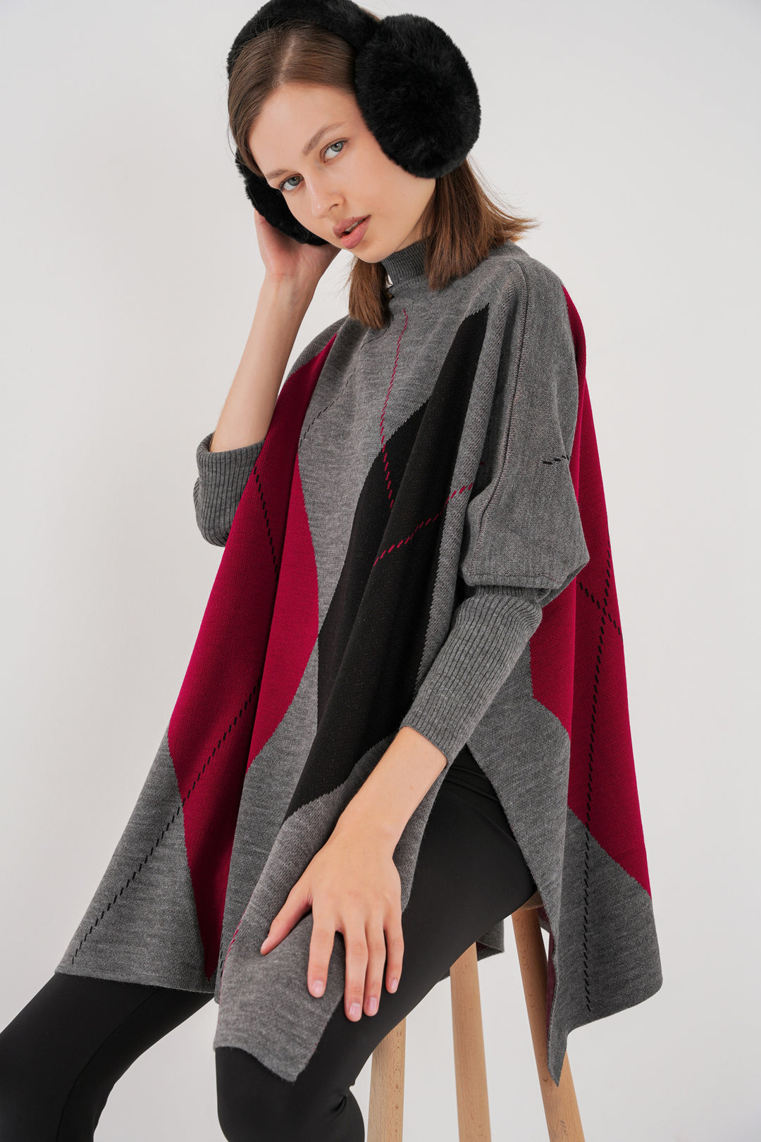 BGD Women Slit Poncho Sweater - Charcoal Gray - Albano Laziale