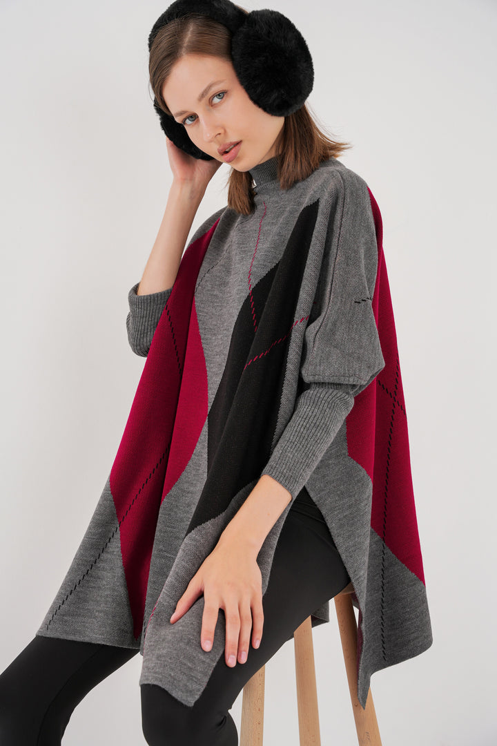 BGD Women Slit Poncho Sweater - Charcoal Gray - Albano Laziale