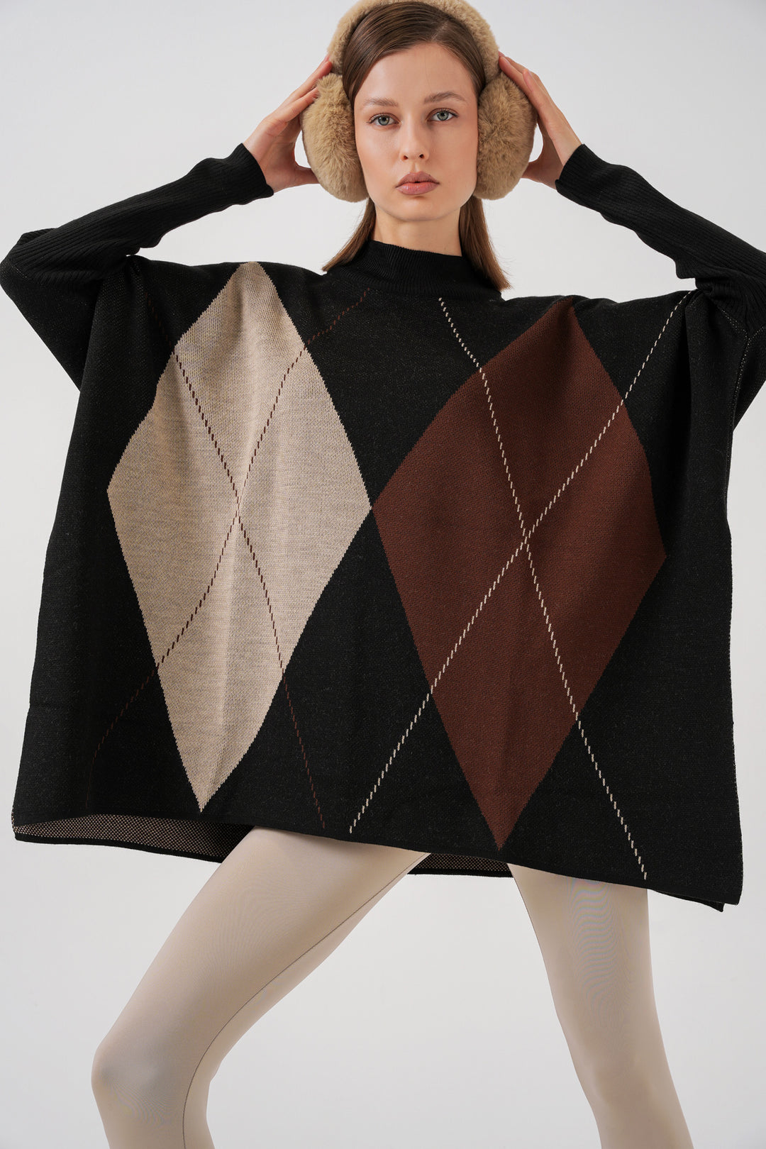 BGD Women Slit Poncho Sweater - Charcoal Black - Montemorelos
