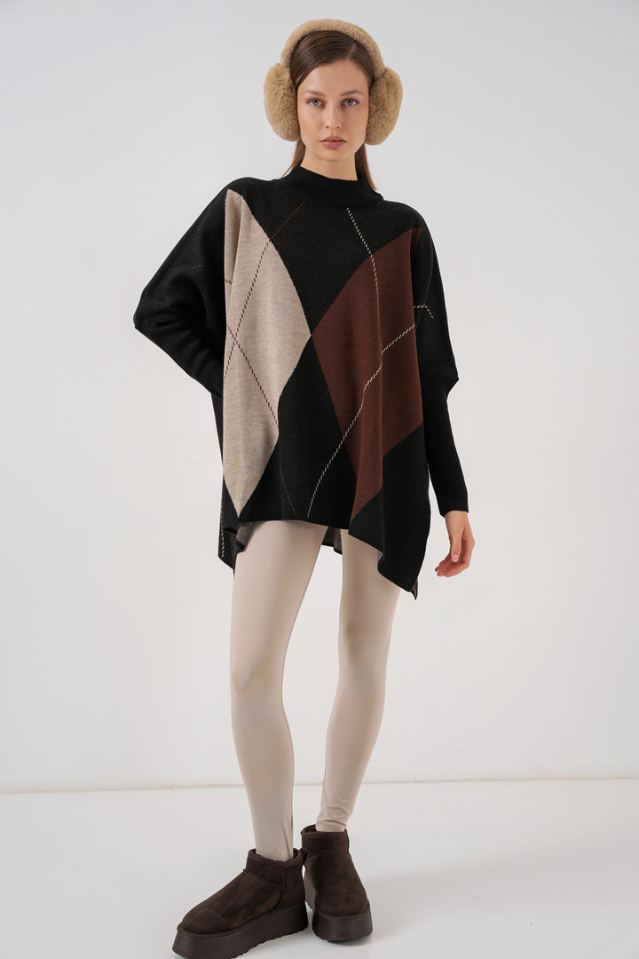 BGD Women Slit Poncho Sweater - Charcoal Black - Montemorelos