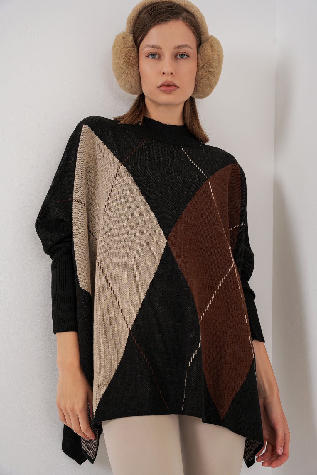 BGD Women Slit Poncho Sweater - Charcoal Black - Montemorelos