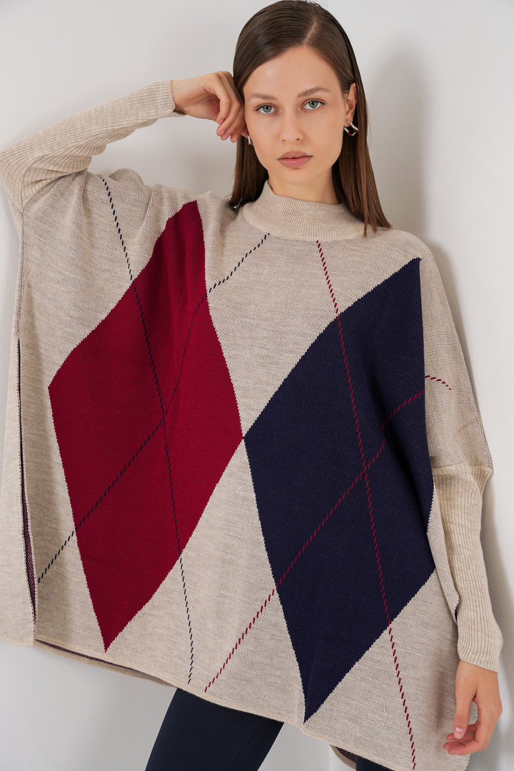 BGD Women Yırtmaçlı Panço Kazak - D.Krem - Bradenton