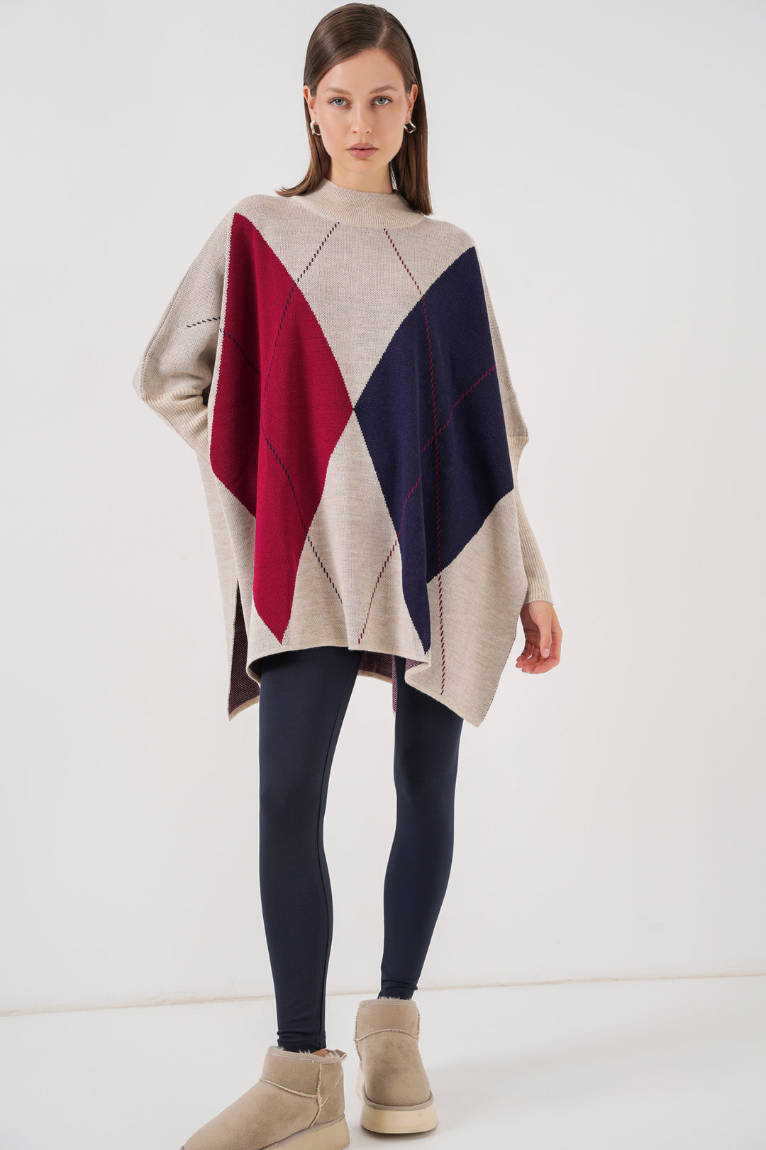 BGD Women Slit Poncho Sweater - Cream - French Valley