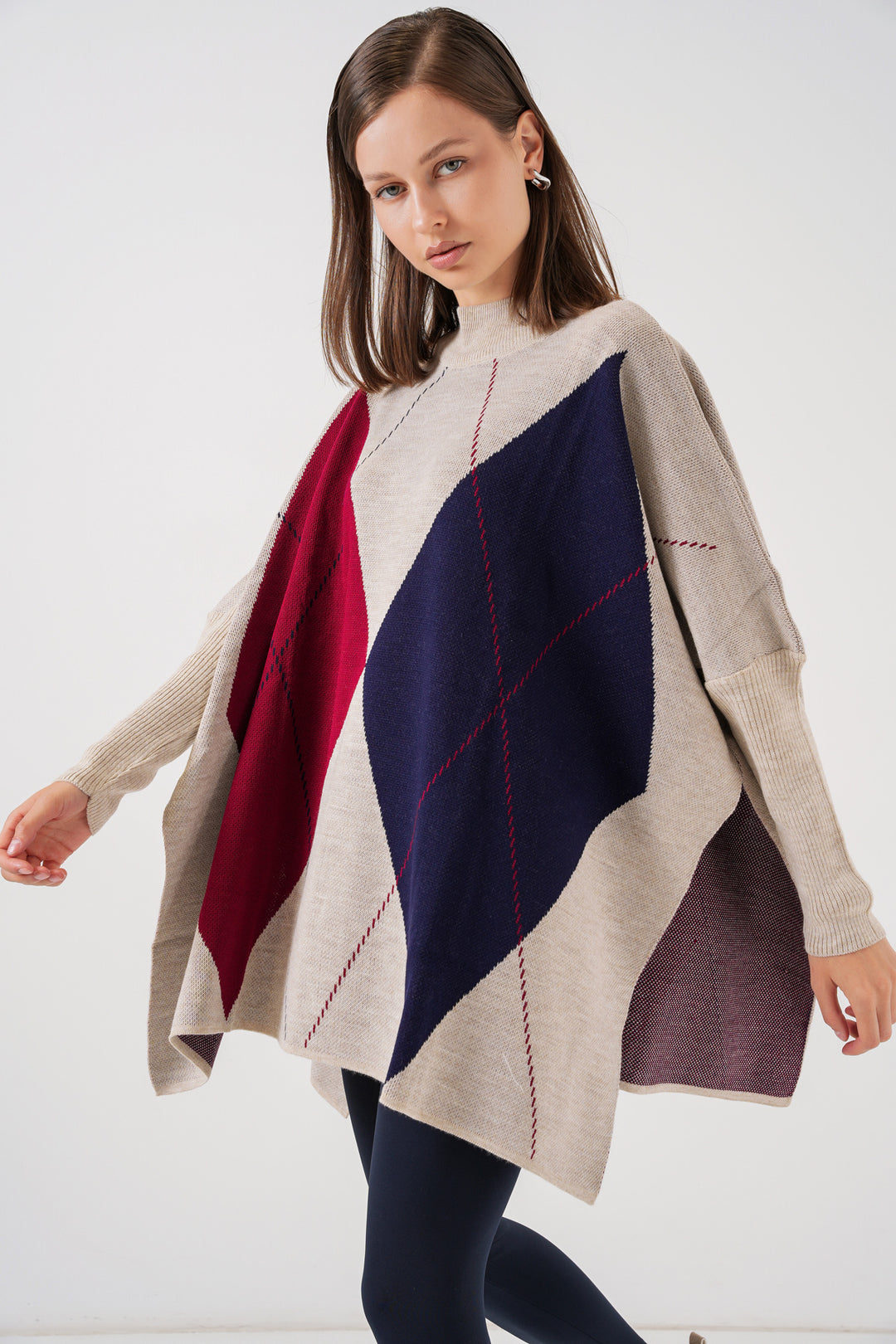 BGD Women Slit Poncho Sweater - Cream - French Valley