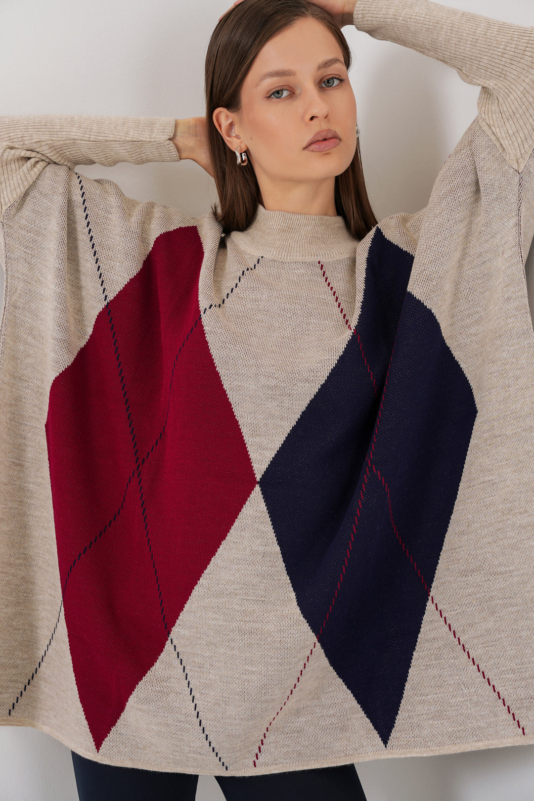 BGD Women Yırtmaçlı Panço Kazak - D.Krem - Bradenton