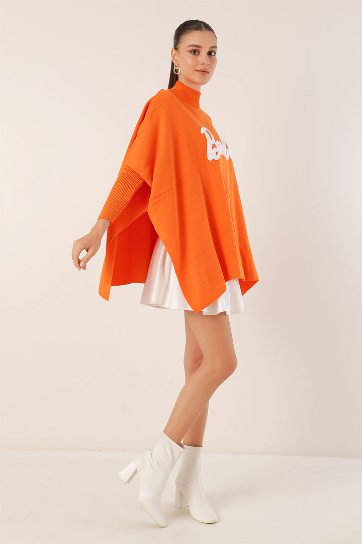 BGD Women Slit Poncho Sweater - D. Orange - Avondale