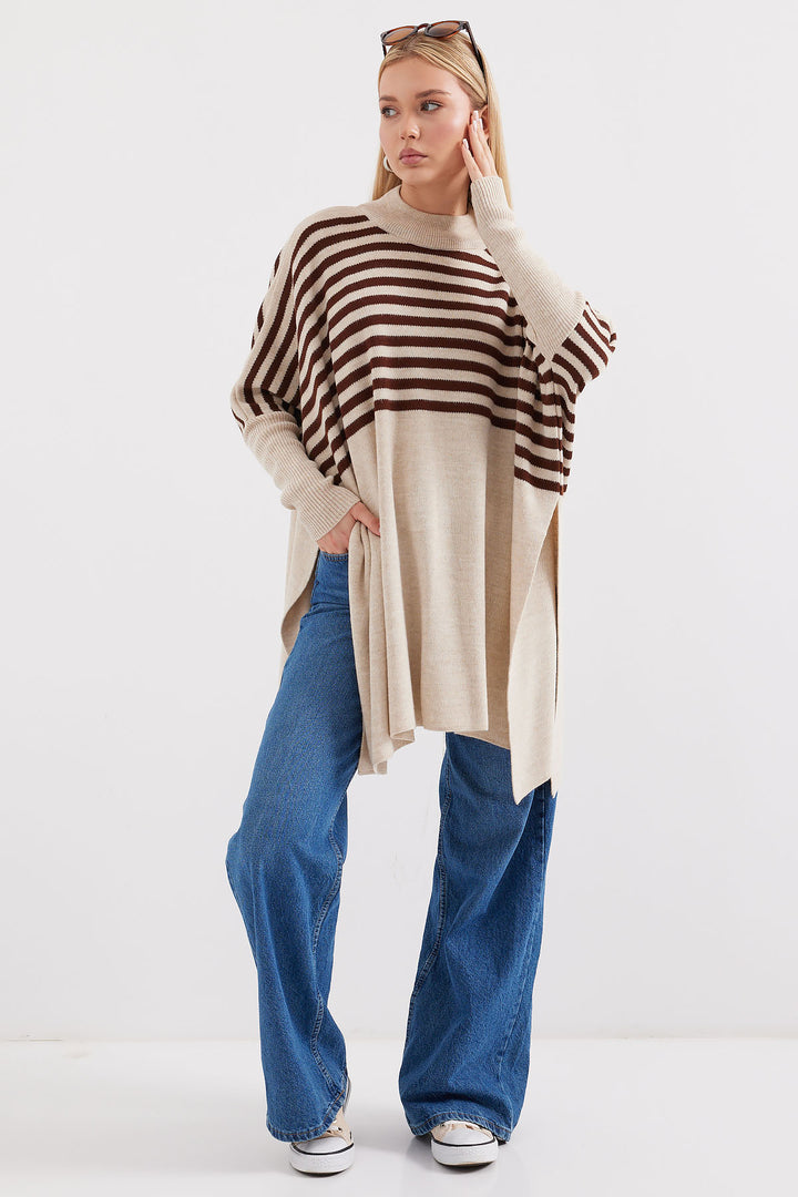 BGD Women Slit Poncho Sweater - Beige - Warren