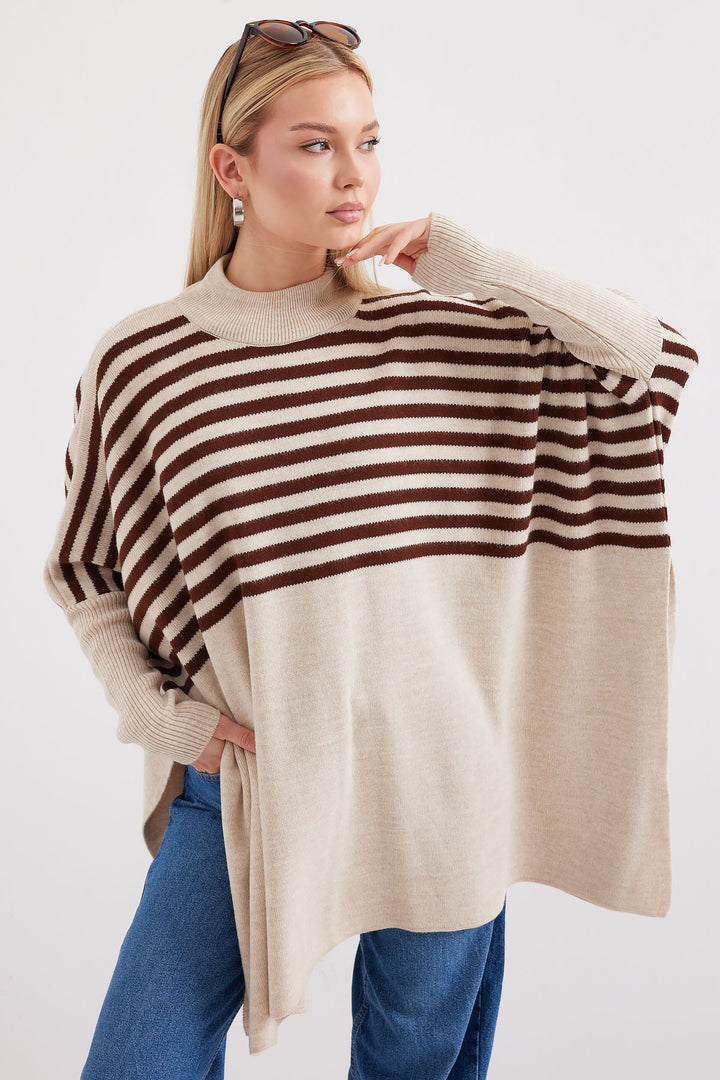 BGD Women Slit Poncho Sweater - Beige - Warren