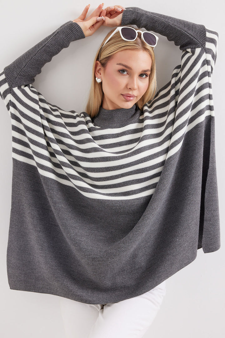 BGD Women Slit Poncho Sweater - Gray. - Bowling Green