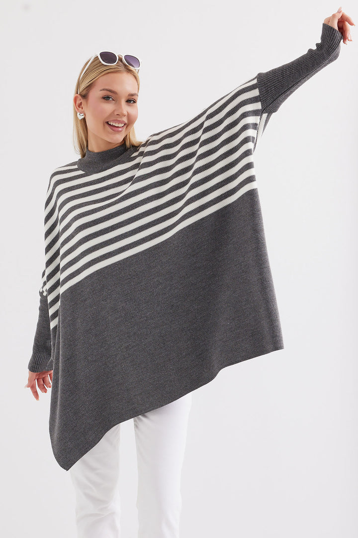 BGD Women Slit Poncho Sweater - Gray. - Bowling Green