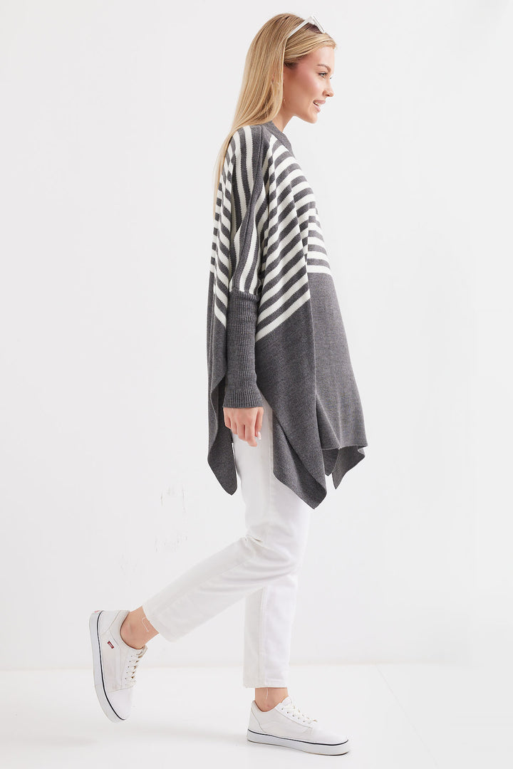 BGD Women Slit Poncho Sweater - Gray. - Bowling Green