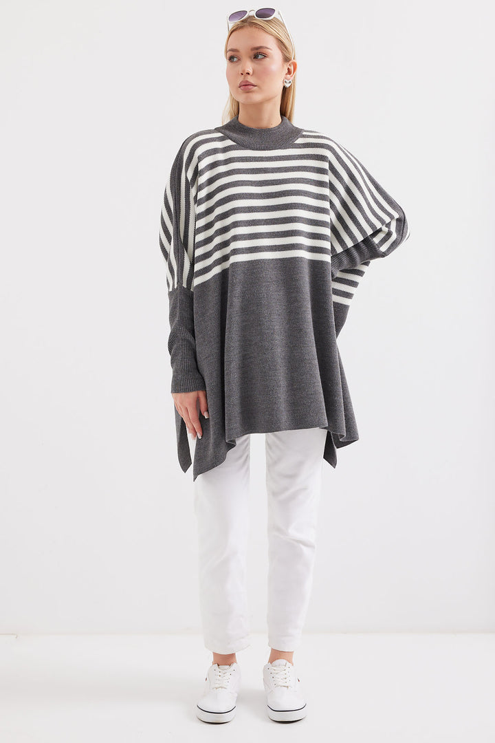 BGD Women Slit Poncho Sweater - Gray. - Bowling Green