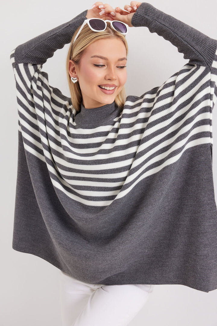 BGD Women Slit Poncho Sweater - Gray. - Bowling Green