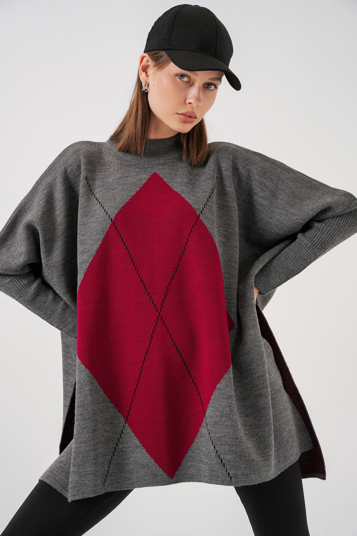 BGD Women Slit Poncho Sweater - Anthracite Gray - Châtelet